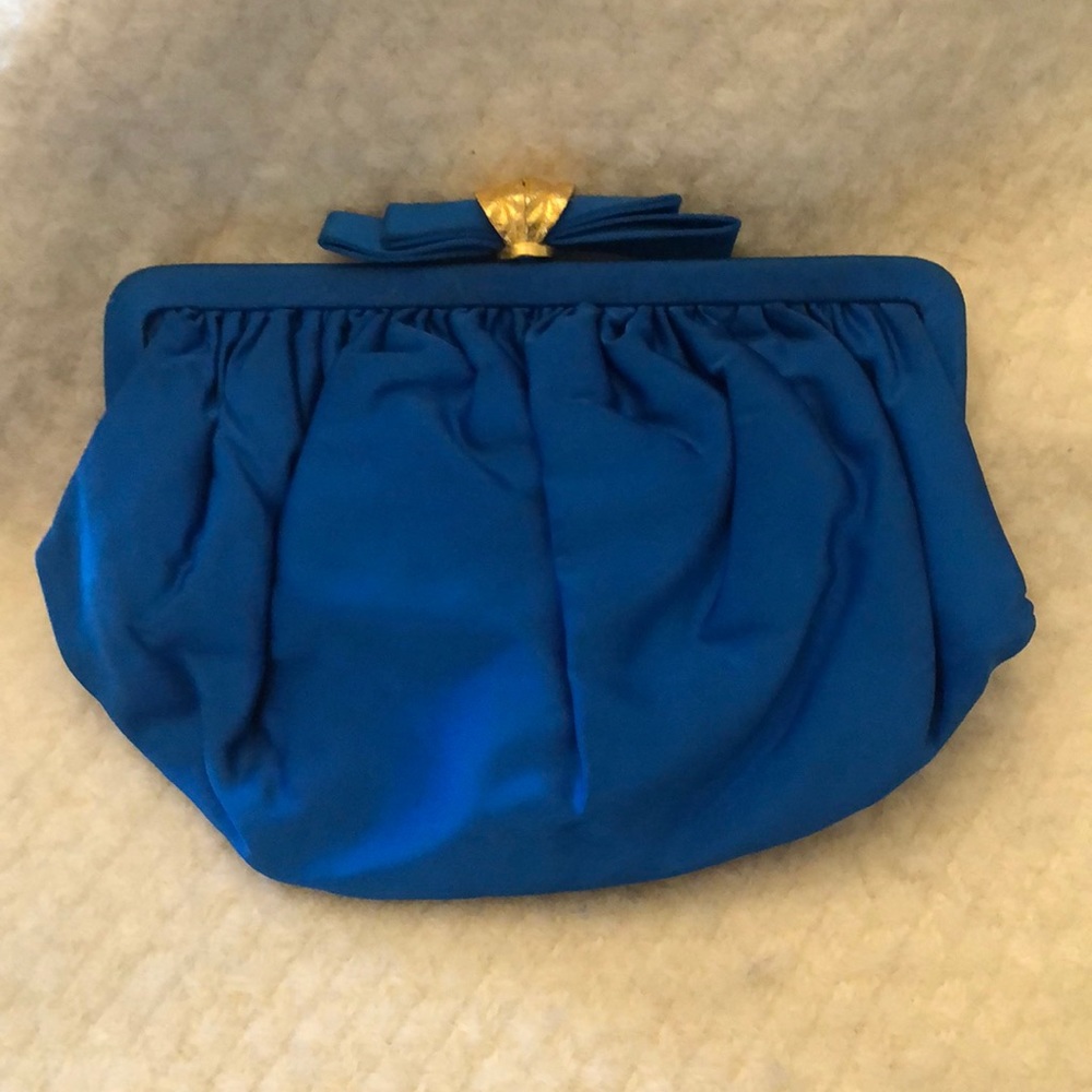 Royal blue duchesse satin clutch.